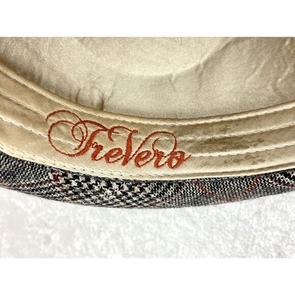 Men's Trevero Fedora Brown Tan Orange Glen Plaid Size Small - Picture 7 of 8